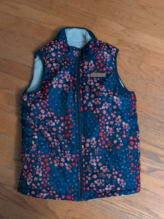 Buffalo David Bitton Jackets & Blazers - Buffalo David Bitton Navy Floral Puffer Vest with Pink and Red Blossoms